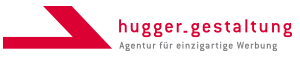 hugger gestaltung logo mit dem roten Pfeil als Markenzeichen